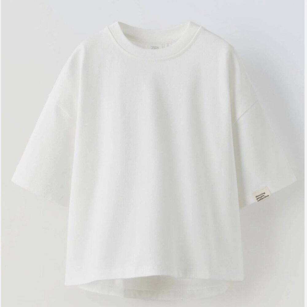 Zara Kids Girls White Thick Cotton Tee Size 13–14 |  Short Sleeve | No Stains